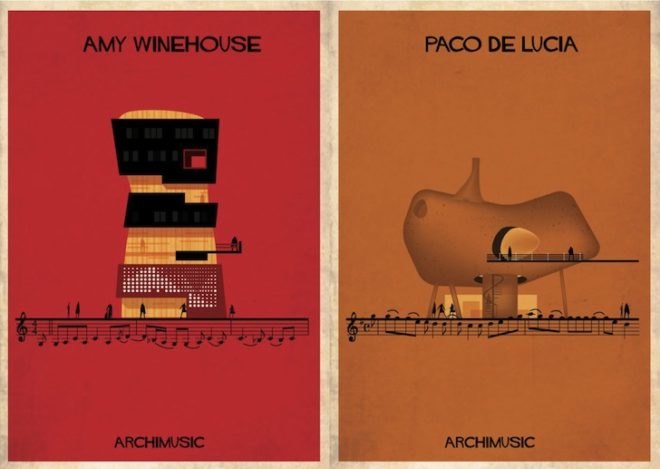 Federico babina, archimusic, architecture illustrations, david bowie buiding, Mozart building music inspired architecture, music inspired buildings, architecture art, music and architecture