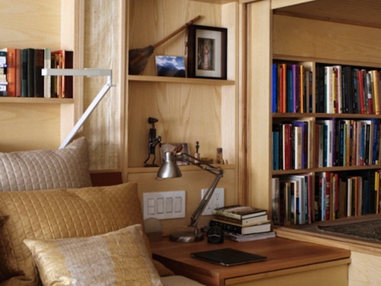 Micro loft apartment, micro loft, tiny studio, woodworking, tim seggerman, George nakashima, space saving, brownstone studio, upper west site, new york city apartment, tiny living, loft style apartment, papyrus panels