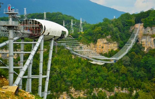 Sochi bungee bridge, J Hackett Sochi skypark, sochi skypark, bungee bridges, Sochi National Park, extreme sports architecture, extreme architecture, russia bridges, world's longest pedestrian bridge, bridge design, suspension bridge
