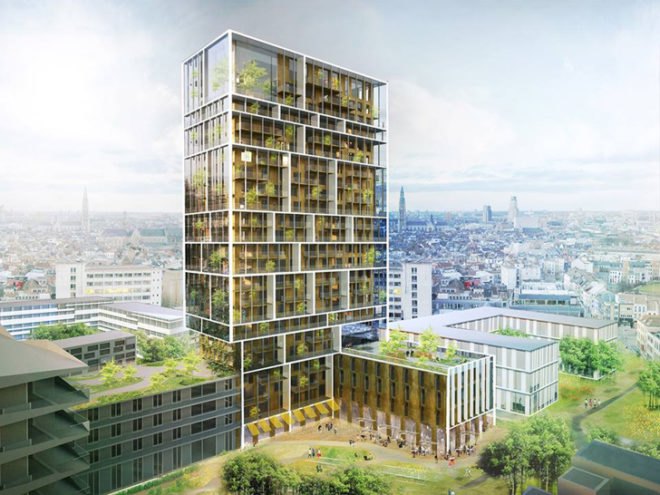 C.F. Møller Architects, C.F. Møller Architects Antwerp, Antwerp architecture, Antwerp towers, Belgium architecture, tower design, vertical communities, tower rooftop garden, glass facades, tower facades, highrise architecture