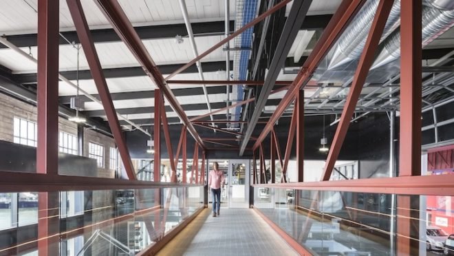 Lundberg Design, olle lundberg, 3ds max, autodesk, autodesk san francisco, autodesk offices, autodesk workshop, maritime architecture, warehouse architecture, open plan layout, salvaged wood, reclaimed wood, leed platinum commercial interiors, interior design, cnc shop, suspended conference table, private alcove work area, san francisco waterfront, san francisco pier