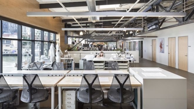 Lundberg Design, olle lundberg, 3ds max, autodesk, autodesk san francisco, autodesk offices, autodesk workshop, maritime architecture, warehouse architecture, open plan layout, salvaged wood, reclaimed wood, leed platinum commercial interiors, interior design, cnc shop, suspended conference table, private alcove work area, san francisco waterfront, san francisco pier