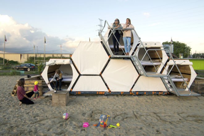 Achilles Design, Labeur, Compaan, One Small Step, Belgium, honeycomb shelter, B-and-Bee, belgium festivals, festival shelter, housing for festivals, stackable bee houses, reader submitted content, green design, sustainable design, eco-design