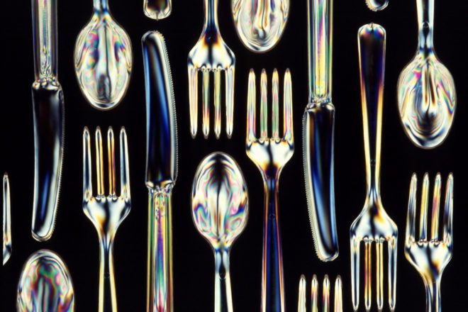 Several neatly aligned biodegradable utensils