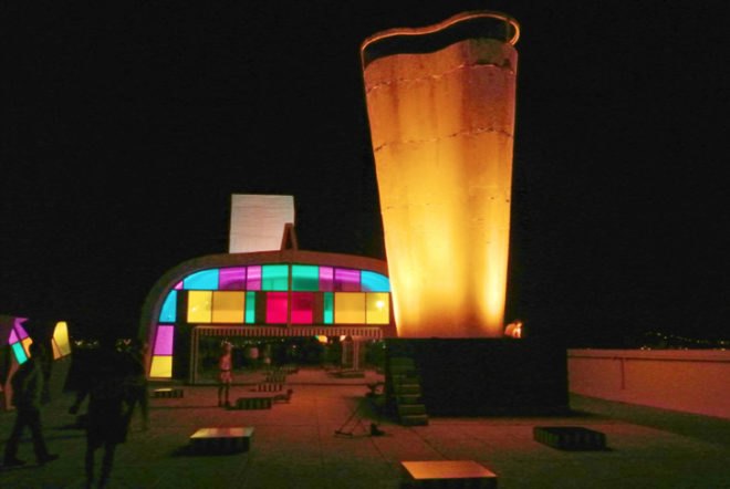 green design, eco design, sustainable design, Le Corbusier, Cite Radieuse, Defini Fini Infini, MaMo Contemporary Art, colored glass installation, Marseille, rooftop art installation