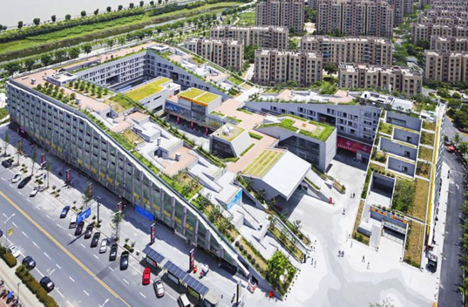 Hangzhou Duolan Commercial Complex, BAU Brearley Architects + Urbanists, green-roofed housing, green roofs, community gardens, China architecture, mix-use architecture China, architecture competition, hill-like architecture, sloping roofs, rooftop gardens, green architecture