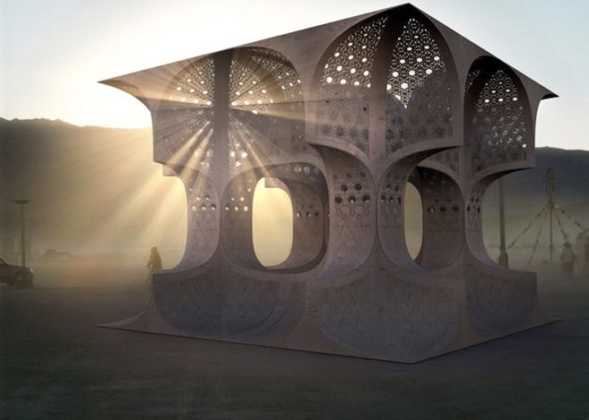 josh haywood, hayam sun temple, black rock desert, burning man, burning man 2014, burning man festival, moorish architecture, filigree design, burning man art grant, temporary pavilion, filigree facade, islamic architecture, islamic geometry, sun-inspired architecture, burning man architecture