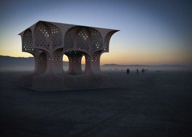 josh haywood, hayam sun temple, black rock desert, burning man, burning man 2014, burning man festival, moorish architecture, filigree design, burning man art grant, temporary pavilion, filigree facade, islamic architecture, islamic geometry, sun-inspired architecture, burning man architecture