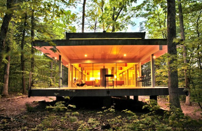 Travis Price Architects, Hayes Residence Berkley Springs, West Virginia home, glass houses, interior trees, glass facades, green architecture, residential architecture, guest house design