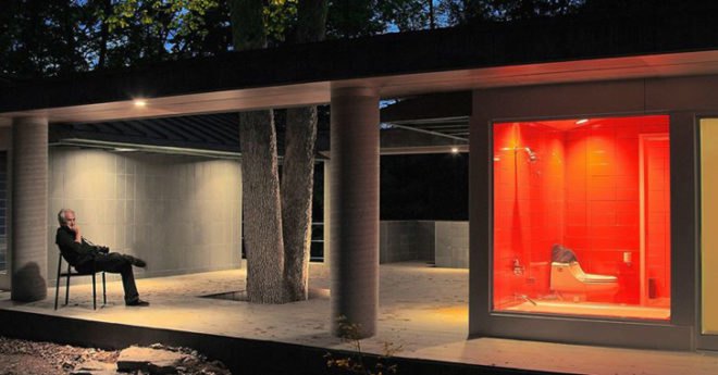 Travis Price Architects, Hayes Residence Berkley Springs, West Virginia home, glass houses, interior trees, glass facades, green architecture, residential architecture, guest house design