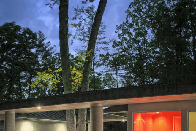 Travis Price Architects, Hayes Residence Berkley Springs, West Virginia home, glass houses, interior trees, glass facades, green architecture, residential architecture, guest house design