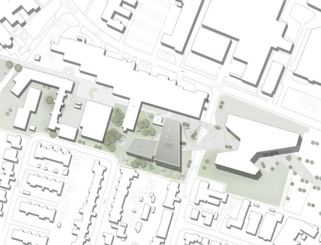 C.F. Møller, C.F. Møller Architects, C.F. Møller Landscape, Herningsholm Vocational School, school competition, school architecture competition, Denmark, sustainable architecture, green roof, rainwater infiltration, rainwater system, low e windows, flexible learning environment, fiber cement panels, natural daylighting