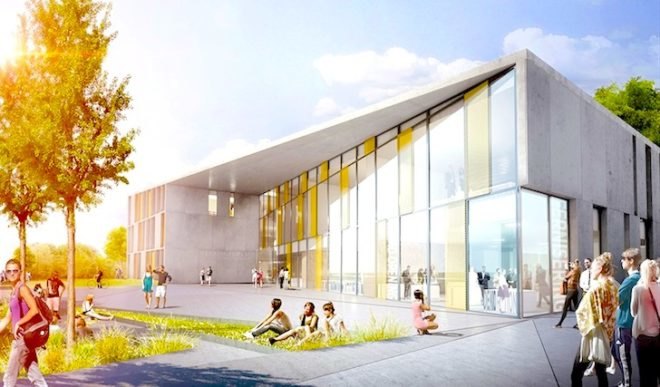 C.F. Møller, C.F. Møller Architects, C.F. Møller Landscape, Herningsholm Vocational School, school competition, school architecture competition, Denmark, sustainable architecture, green roof, rainwater infiltration, rainwater system, low e windows, flexible learning environment, fiber cement panels, natural daylighting