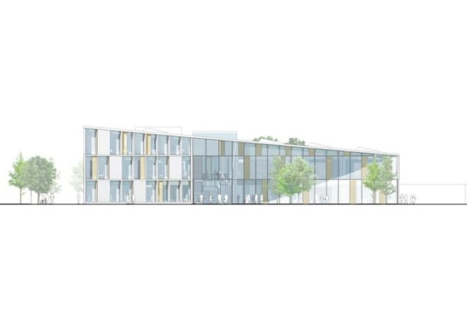 C.F. Møller, C.F. Møller Architects, C.F. Møller Landscape, Herningsholm Vocational School, school competition, school architecture competition, Denmark, sustainable architecture, green roof, rainwater infiltration, rainwater system, low e windows, flexible learning environment, fiber cement panels, natural daylighting