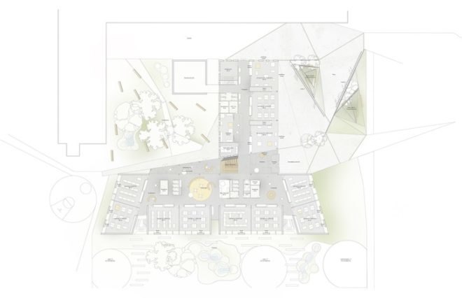C.F. Møller, C.F. Møller Architects, C.F. Møller Landscape, Herningsholm Vocational School, school competition, school architecture competition, Denmark, sustainable architecture, green roof, rainwater infiltration, rainwater system, low e windows, flexible learning environment, fiber cement panels, natural daylighting