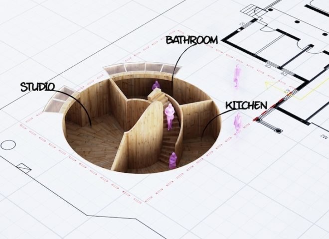 penda, penda design, donut shaped house, house o, tree trunk inspired house, design collective penda, chris precht, penda design house, garden house, wood house, wooden house, radial floorboards, wooden louvers, wood louvers, south facing bedroom,