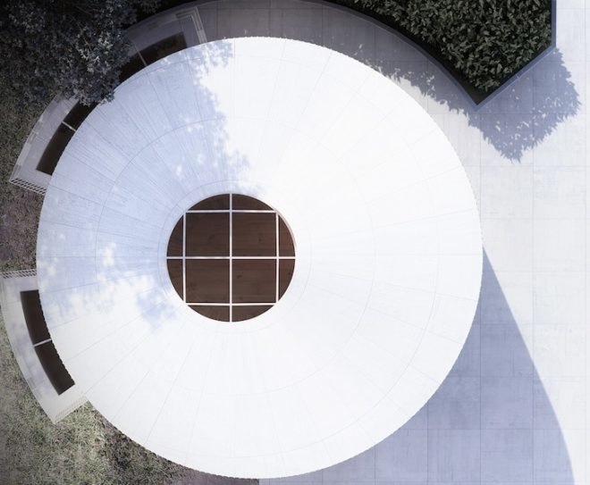penda, penda design, donut shaped house, house o, tree trunk inspired house, design collective penda, chris precht, penda design house, garden house, wood house, wooden house, radial floorboards, wooden louvers, wood louvers, south facing bedroom,