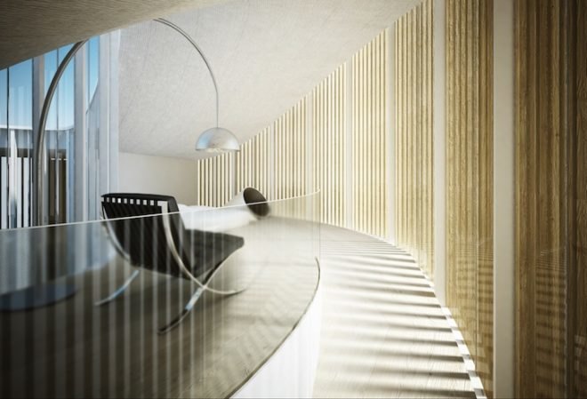 penda, penda design, donut shaped house, house o, tree trunk inspired house, design collective penda, chris precht, penda design house, garden house, wood house, wooden house, radial floorboards, wooden louvers, wood louvers, south facing bedroom,