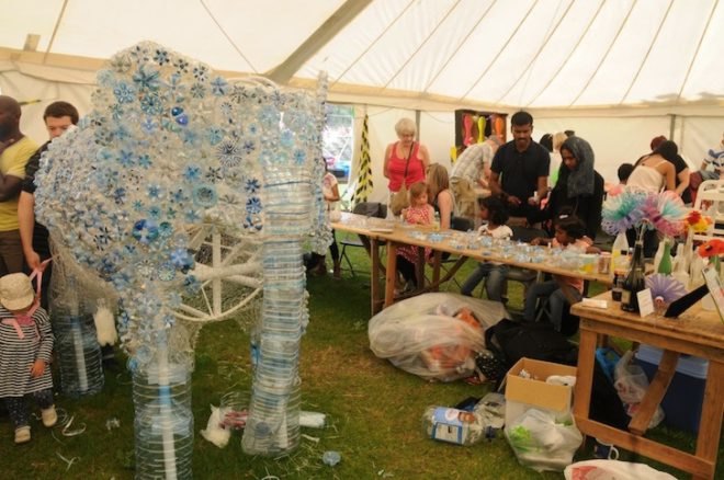 plastic bottle elephant, emily the elephant, sarah turner, sarah turner artist, sarah turner plastic bottles, coventry godiva festival, coventry plastic bottles, coventry plastic bottle elephant, godiva festival 2014, recycled plastic bottles, recycled plastic bottle art, plastic bottle art, recycled art, recycled materials, hula hoops, chicken wire, coventry blue