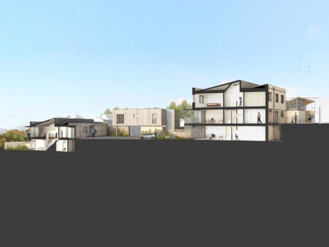 Ralph Allen Yard, Hewitt Studios, bath, uk, carbon zero development, eco housing, green roof, solar powered