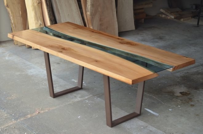 greg klassen, reclaimed wood, reclaimed materials, wood tables, reclaimed wood tables, nooksack river, green furniture, hand cut glass, sustainably sourced wood, salvaged wood, handmade tables, sustainable furniture, glass inlay, river shaped glass, river tables, river collection tables,