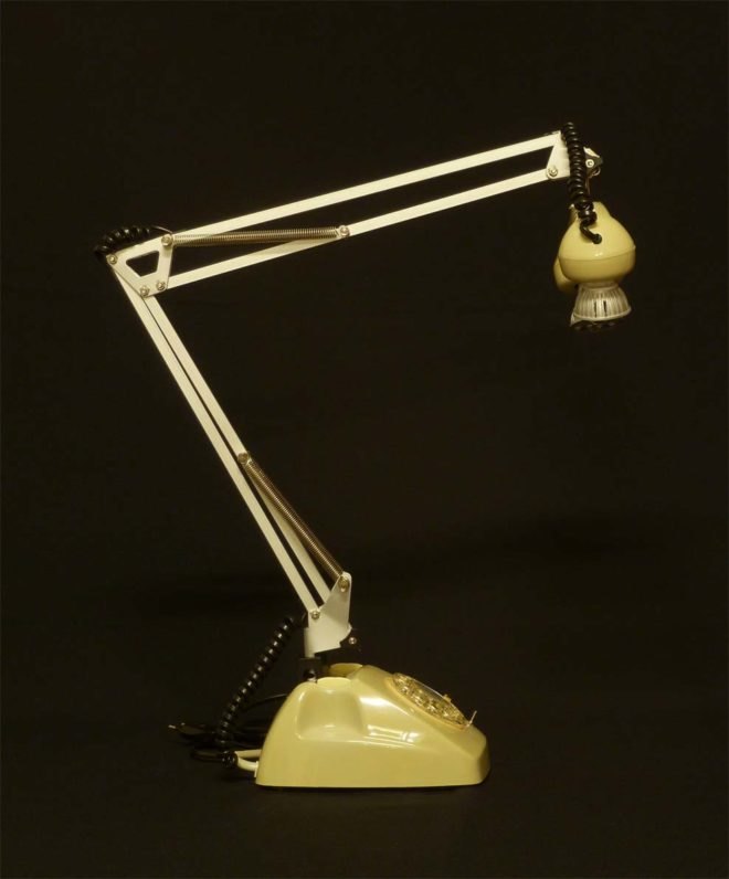 Recycled materials, green home décor, flexofono lamps, dos de tres lamps, upcycled telephone, upcycled telephone lamp, recycling, reusing, lighting, lamps, green lighting