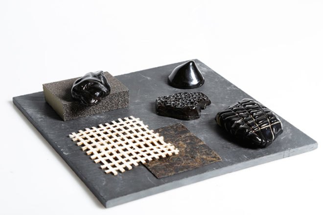 Marlène Huissoud, silkworm cocoons, beehive resin, propolis, sericin, glass blowing, organic furniture, natural by-products, biodegradable materials, sustainable materials, furniture design, rubber trees