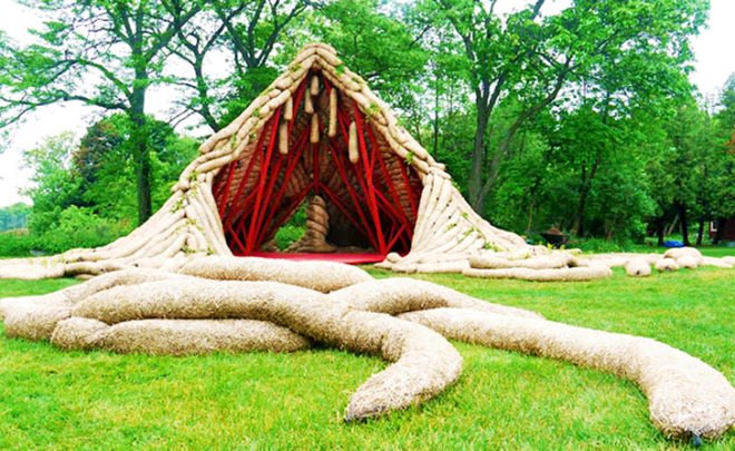 Bittertang architecture, Buru Buru living amphitheater, straw-filled tubes, straw architecture, multifunctional architecture, sustainable building materials, biodegradable building materials, natural building materials, performance architecture, straw noodles, LED lights, green lighting