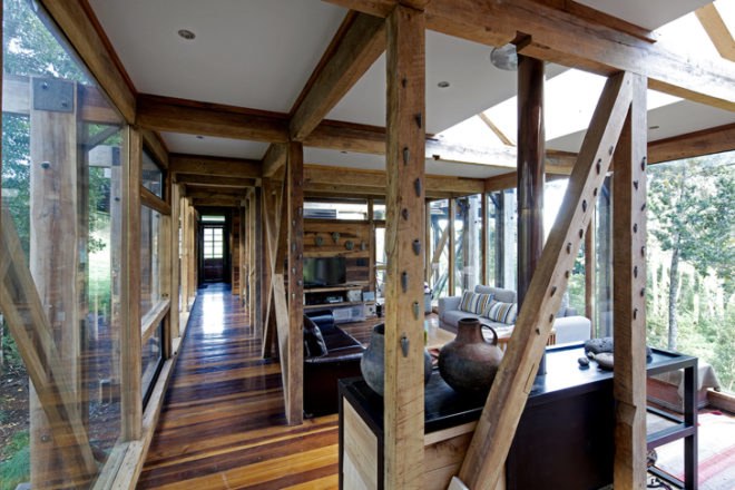 Casa Estero Puente Chile, Chile architecture, Aranguiz-Bunster Arquitectors, Chilean architects, reused wood, recycled building materials, salvaged wood, green architecture, wood architecture, villa design, natural lighting, sustainable building material, Chile villas, Latin American architecture