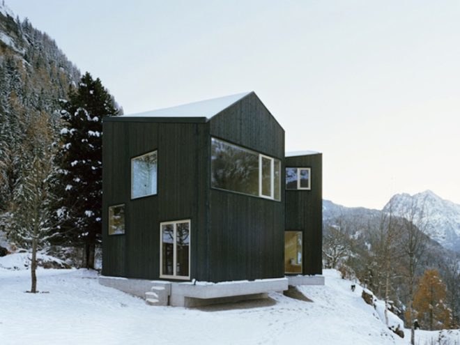 Lacroix | Chessex Architectes, Maison aux Jeurs, Les Jeurs, timber cabin, untreated timber, untreated fir, all timber cabin, all timber architecture, dark timber, alpine retreat, alpine architecture, switzerland, swiss cabin, wood-lined interior