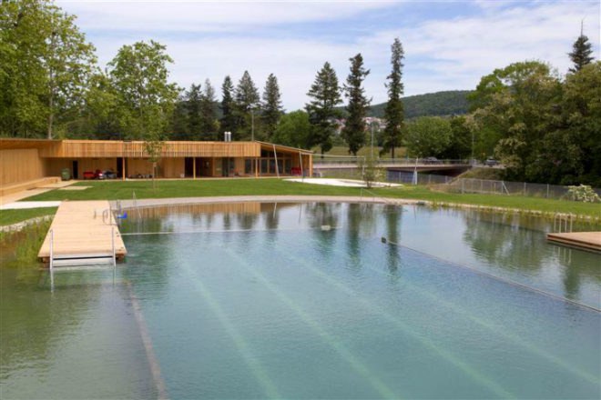 Naturbad Riehen, Herzog & de Meuron, switzerland, natural swimming pool, riehen, chlorine-free swimming pool, swimming pool