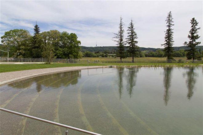 Naturbad Riehen, Herzog & de Meuron, switzerland, natural swimming pool, riehen, chlorine-free swimming pool, swimming pool