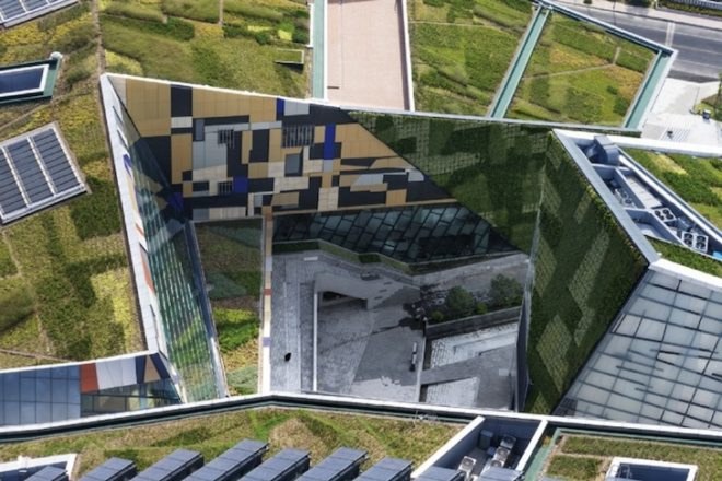 studio505, phoenix valley, green roof, vertical walls, pv system, solar thermal arrays, natural ventilation, LED lighting, stormwater management, chinese opera, cultural center, wujin, changzhou, china architecture, chinese architecture, china 3 star rating