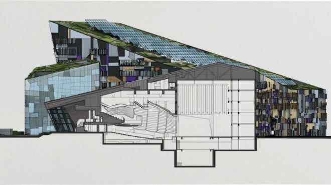 studio505, phoenix valley, green roof, vertical walls, pv system, solar thermal arrays, natural ventilation, LED lighting, stormwater management, chinese opera, cultural center, wujin, changzhou, china architecture, chinese architecture, china 3 star rating