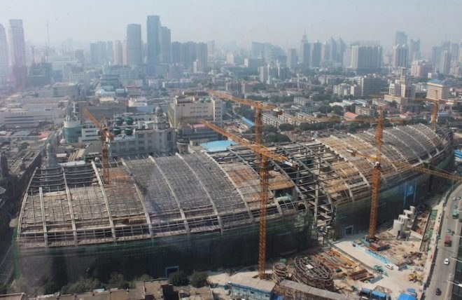 hang lung plaza, riverside 66, tianjin, china, chinese architecture, pre certified leed gold, kpf, kpf architects, Kohn Pedersen Fox Architects, hai he river, he ping lu, concrete ribs, James von Klemperer, curved building, riverfront