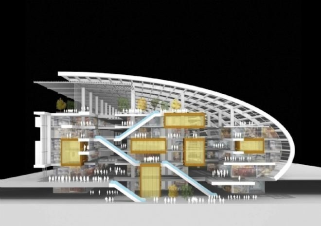 hang lung plaza, riverside 66, tianjin, china, chinese architecture, pre certified leed gold, kpf, kpf architects, Kohn Pedersen Fox Architects, hai he river, he ping lu, concrete ribs, James von Klemperer, curved building, riverfront