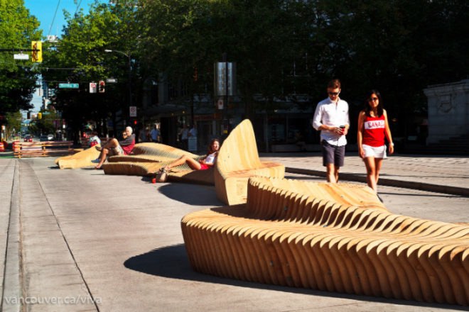 Urban Reef, VIVA Vancouver, vancouver, pop up park, urban seating, robson redux, pedestrian friendly, modular seating