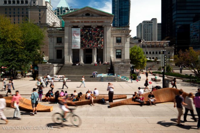 Urban Reef, VIVA Vancouver, vancouver, pop up park, urban seating, robson redux, pedestrian friendly, modular seating