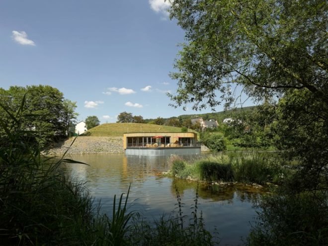 4a Architekten, Emser Sauna, floating sauna, architecture, Emser Thermal Spa, river Lahn, German saunas, sauna architecture, spa design, floating architecture, floating structure, river structures