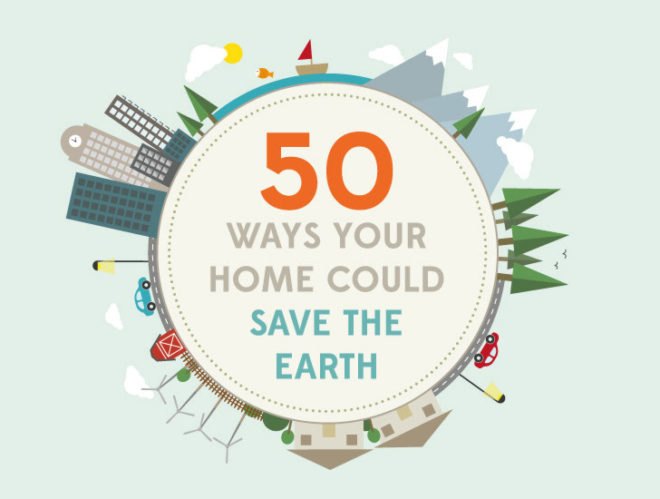 50 ways your home can save the earth, energy efficiency, efficiency, green design, sustainable design, green building, green home, sustainable home, green home tips, energy efficiency tips, energy-efficient house, infographic, good to be home