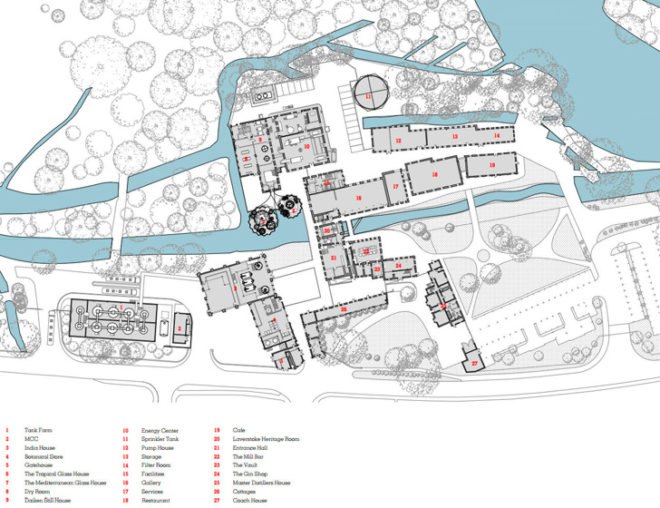 Thomas Heatherwick, glasshouse, glass house, Bombay Sapphire, gin distillery, overhead plans, plans, plans from above