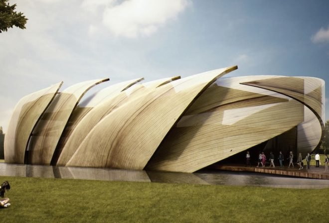 Loguer Design, 2015 Milan Expo, 2015 world expo, mexican pavilion, mexico pavilion 2015, corn-inspired architecture, sustainable farming, chinampas, corn husks, pavilion