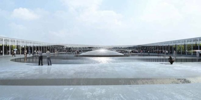 Jean Nouvel, National Art Museum of China, NAMOC, art museum, museum design, beijing, beijing olympic park, forbidden city, beijing institute of architectural design, perforated facade, filigree facade, funnel-shaped atrium, atrium, indoor garden