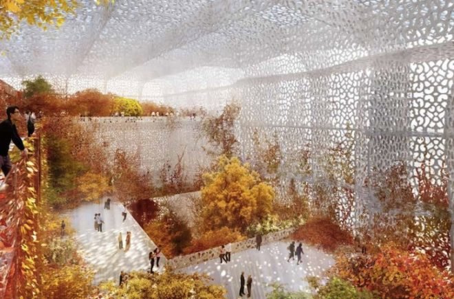 Jean Nouvel, National Art Museum of China, NAMOC, art museum, museum design, beijing, beijing olympic park, forbidden city, beijing institute of architectural design, perforated facade, filigree facade, funnel-shaped atrium, atrium, indoor garden