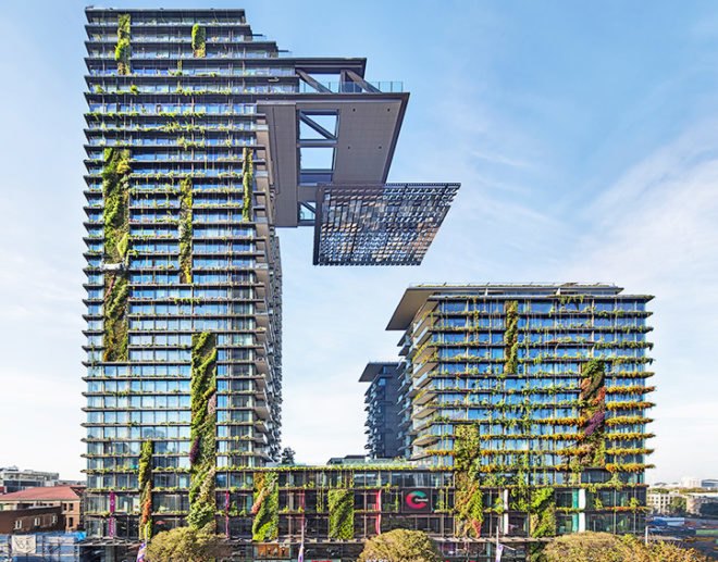 green building, biomimicry, future cities, One Central Park, Sydney, Australia, Jean Nouvel, Patrick Blanc, green wall, vertical garden, urban village, city park, multi-use building