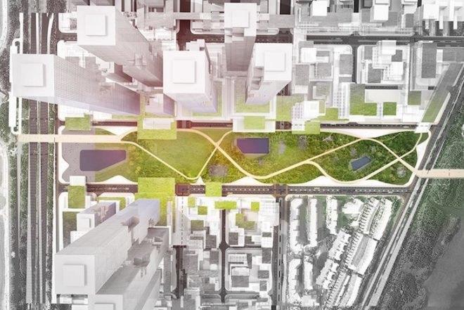 KAMJZ, Shenzhen bay super city, Shenzhen, masterplan, Shenzhen masterplan, terraced towers, reclaimed land, mixed use