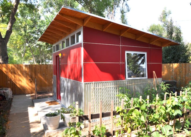 Studio Shed, Jeremy Horgan-Kobelski, Heather Irmiger, prefab shed, prefab design, Boulder, Colorado, Olympic mountain bikers, cycling couple, cycling, green design, sustainable design, eco-design, FSC-certified lumber, solar shed, green shed, backyard shed, stylish shed, prefab shed design,