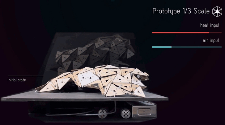 IAAC students, performative architecture, responsive architecture, foldable architecture, architectural prototype, flexible architecture, origami-shaped architecture, plywood architecture, green technology