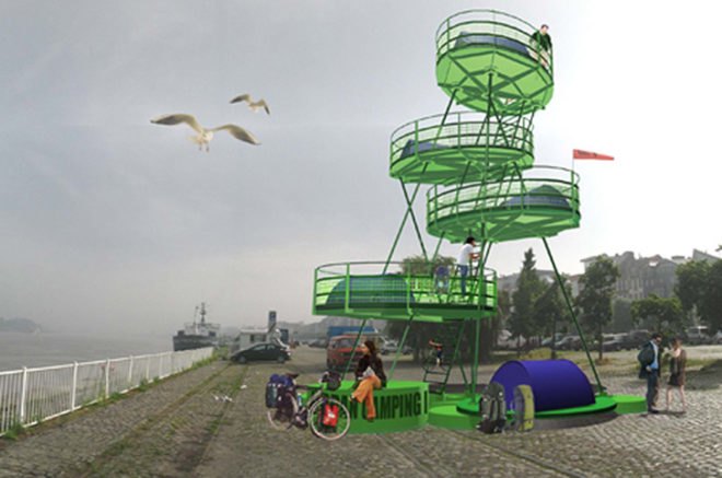 Urban camping, urban campgrounds, urban activities, urban travel, 5 level camping, 5 tier camping, camping platform, interior exterior architects camping, iea camping platform, city camping, extreme camping, extreme city camping, extreme urban camping, 5 platform camping, platform camping, city camping, eco travel, affordable travel