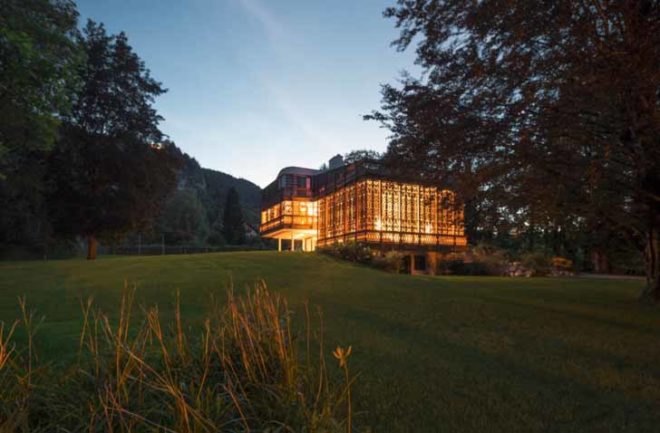 lakeside villa Austria, wooden shade screens, wood screen, wood facade, Viennese architects, Alexander Diem, Austrian architecture, facade patterns, patterns, wood patterns, traditional patterns, residential architecture